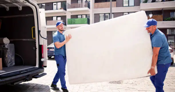 Professional team delivering furniture into a home